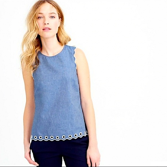 J. Crew Tops - J. CREW chambray eyelet sleeveless top size 0